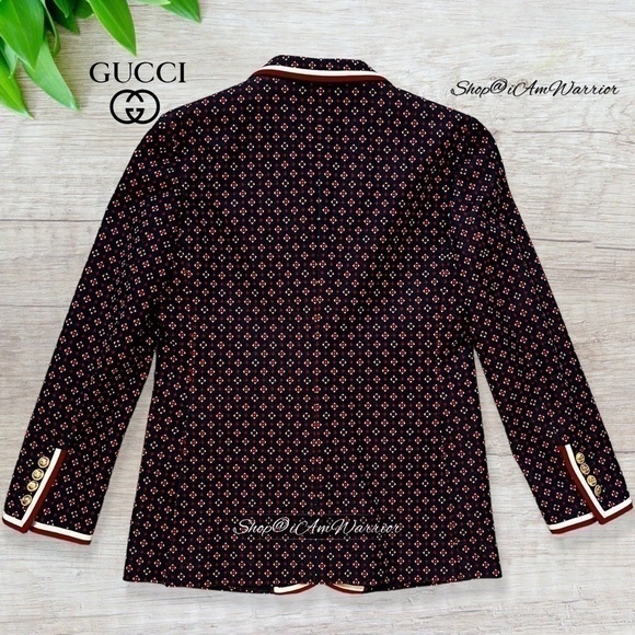 Gucci NWT navy & red geometric wool blend gold button blazer *Shop@iamwarrior - Picture 9 of 17